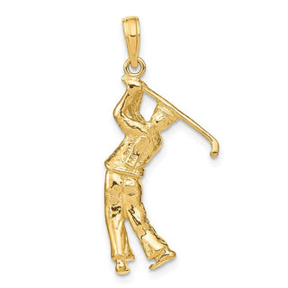 14k Yellow Gold 3-D Golfer In Swing Pendant