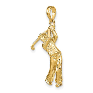 14k Yellow Gold 3-D Golfer In Swing Pendant