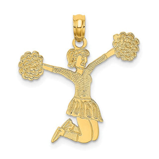 14k Yellow Gold Cheerleader Jumping with Pom-Poms Pendant C3555