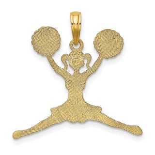 14k Yellow Gold Cheerleader Jumping with Pom-Poms Pendant C3558