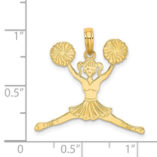 14k Yellow Gold Cheerleader Jumping with Pom-Poms Pendant C3558