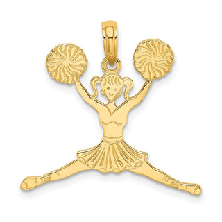 14k Yellow Gold Cheerleader Jumping with Pom-Poms Pendant C3558