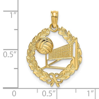 14k Yellow Gold Volleyball Story In Leaf Circle Pendant