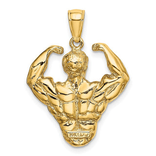 14k Yellow Gold 3-D Bodybuilder Waist Up Pendant