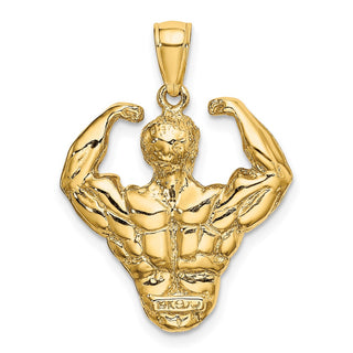 14k Yellow Gold 3-D Bodybuilder Waist Up Pendant