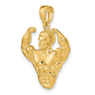 14k Yellow Gold 3-D Bodybuilder Waist Up Pendant