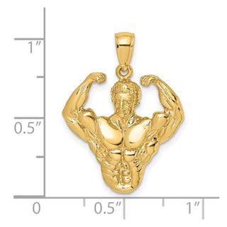 14k Yellow Gold 3-D Bodybuilder Waist Up Pendant