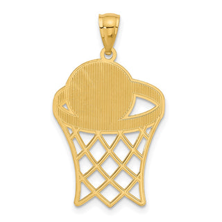 14k Yellow Gold Basketball In Hoop Diamond-Cut Pendant