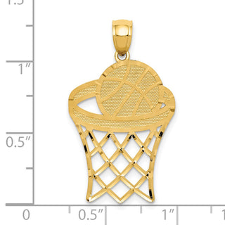 14k Yellow Gold Basketball In Hoop Diamond-Cut Pendant