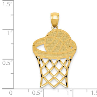 14k Yellow Gold Basketball In Hoop Diamond-Cut Pendant