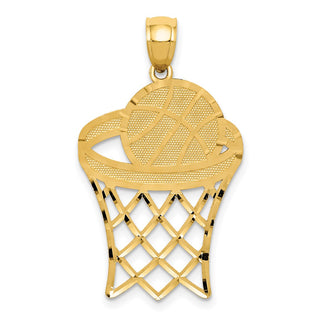 14k Yellow Gold Basketball In Hoop Diamond-Cut Pendant