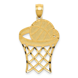 14k Yellow Gold Basketball In Hoop Diamond-Cut Pendant