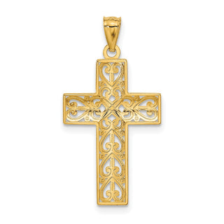 14k Yellow Gold Diamond-Cut Filigree Cross Pendant C3604