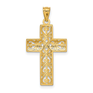 14k Yellow Gold Diamond-Cut Filigree Cross Pendant C3604