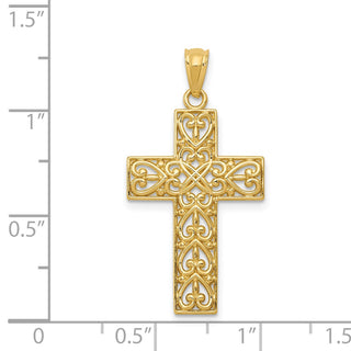 14k Yellow Gold Diamond-Cut Filigree Cross Pendant C3604