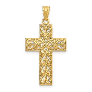 14k Yellow Gold Diamond-Cut Filigree Cross Pendant C3604