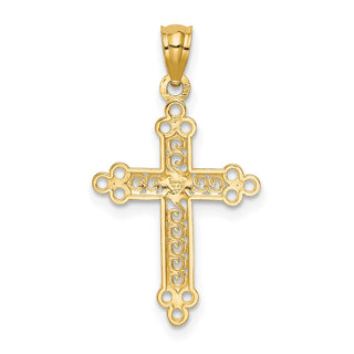 14k Gold with Rhodium-Plating Budded Cross Pendant