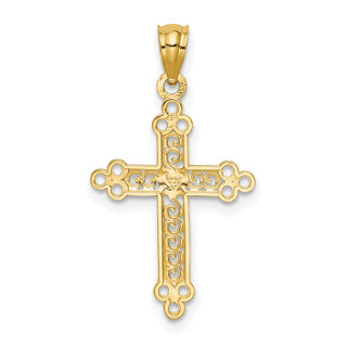 14k Gold with Rhodium-Plating Budded Cross Pendant