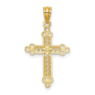 14k Gold with Rhodium-Plating Budded Cross Pendant
