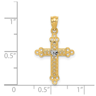 14k Gold with Rhodium-Plating Budded Cross Pendant