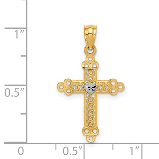 14k Gold with Rhodium-Plating Budded Cross Pendant