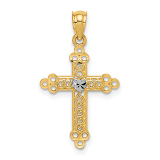 14k Gold with Rhodium-Plating Budded Cross Pendant