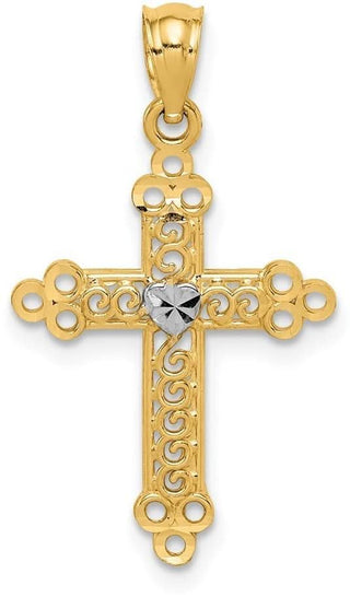 14k Gold with Rhodium-Plating Budded Cross Pendant