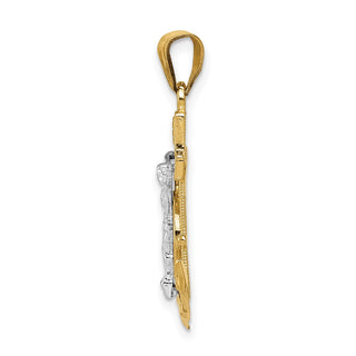 14k Yellow and White Gold Diamond-Cut Mariner's Cross Crucifix Pendant C3714