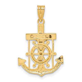 14k Yellow and White Gold Diamond-Cut Mariner's Cross Crucifix Pendant C3714