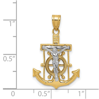 14k Yellow and White Gold Diamond-Cut Mariner's Cross Crucifix Pendant C3714