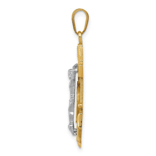 14k Yellow and White Gold Diamond-Cut Mariner's Cross Crucifix Pendant C3715