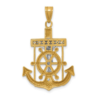 14k Yellow and White Gold Diamond-Cut Mariner's Cross Crucifix Pendant C3715