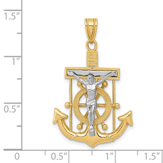 14k Yellow and White Gold Diamond-Cut Mariner's Cross Crucifix Pendant C3715