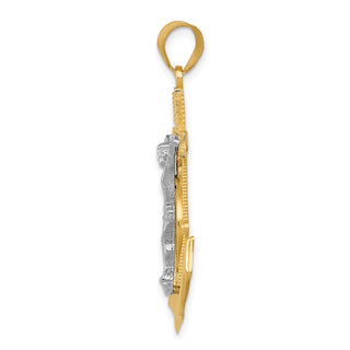 14k Yellow and White Gold Diamond-Cut Mariner's Cross Crucifix Pendant C3716