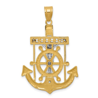 14k Yellow and White Gold Diamond-Cut Mariner's Cross Crucifix Pendant C3716