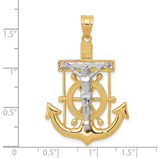 14k Yellow and White Gold Diamond-Cut Mariner's Cross Crucifix Pendant C3716