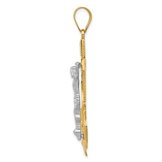 14k Yellow and White Gold Diamond-Cut Mariner's Cross Crucifix Pendant C3717