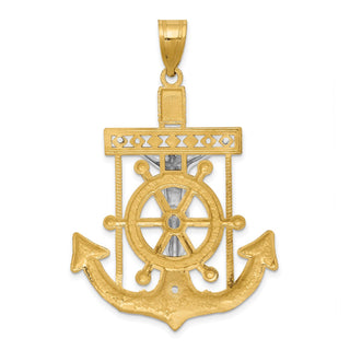 14k Yellow and White Gold Diamond-Cut Mariner's Cross Crucifix Pendant C3717