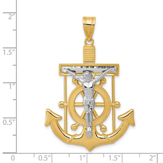 14k Yellow and White Gold Diamond-Cut Mariner's Cross Crucifix Pendant C3717