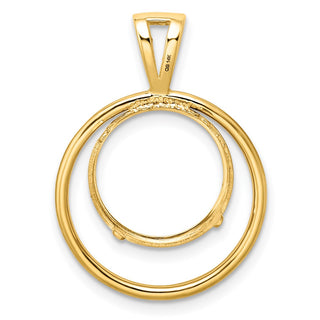 14k Yellow Gold Offset Double Circle 13mm Prong Coin Bezel Pendant - Fits 2 Pesos and US $1