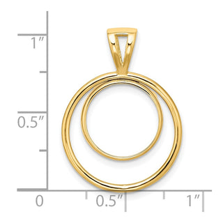 14k Yellow Gold Offset Double Circle 13mm Prong Coin Bezel Pendant - Fits 2 Pesos and US $1