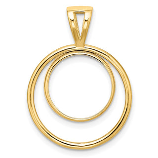 14k Yellow Gold Offset Double Circle 13mm Prong Coin Bezel Pendant - Fits 2 Pesos and US $1