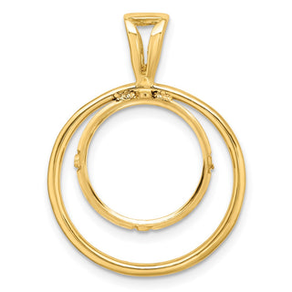 14k Yellow Gold Offset Double Circle 15mm Prong Coin Bezel Pendant - Fits US $1 Type 2