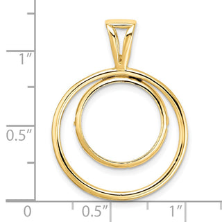 14k Yellow Gold Offset Double Circle 15mm Prong Coin Bezel Pendant - Fits US $1 Type 2