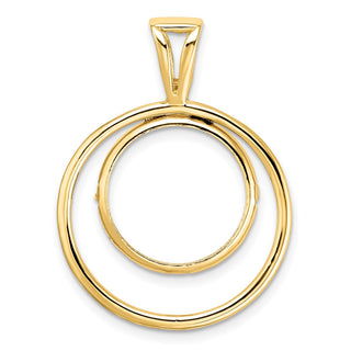14k Yellow Gold Offset Double Circle 15mm Prong Coin Bezel Pendant - Fits US $1 Type 2