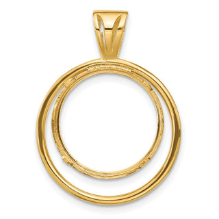14k Yellow Gold Offset Double Circle 16.5mm Prong Coin Bezel Pendant - Fits 1/10 oz American Eagle and 1/10 oz Krugerrand