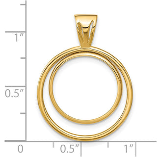 14k Yellow Gold Offset Double Circle 16.5mm Prong Coin Bezel Pendant - Fits 1/10 oz American Eagle and 1/10 oz Krugerrand