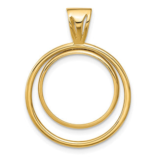 14k Yellow Gold Offset Double Circle 16.5mm Prong Coin Bezel Pendant - Fits 1/10 oz American Eagle and 1/10 oz Krugerrand