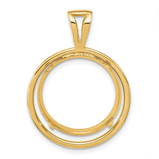 14k Yellow Gold Offset Double Circle 17.8mm Prong Coin Bezel Pendant - Fits US $2.50 Liberty and Other Coins