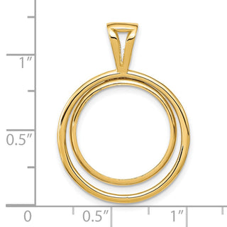 14k Yellow Gold Offset Double Circle 17.8mm Prong Coin Bezel Pendant - Fits US $2.50 Liberty and Other Coins